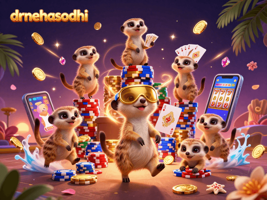 Engage with drnehasodhi's dynamic gambling world featuring animated meerkats operating a bustling casino.