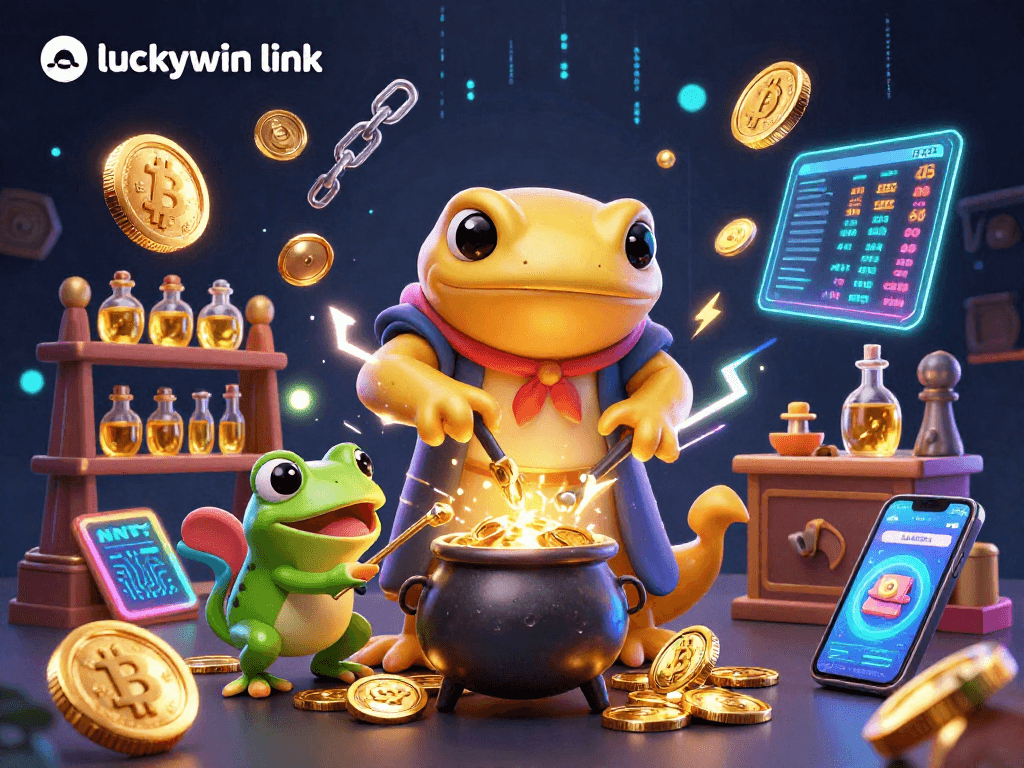 Experience the excitement of the luckywin link with a vibrant 3D illustration showcasing engaging gambling elements.