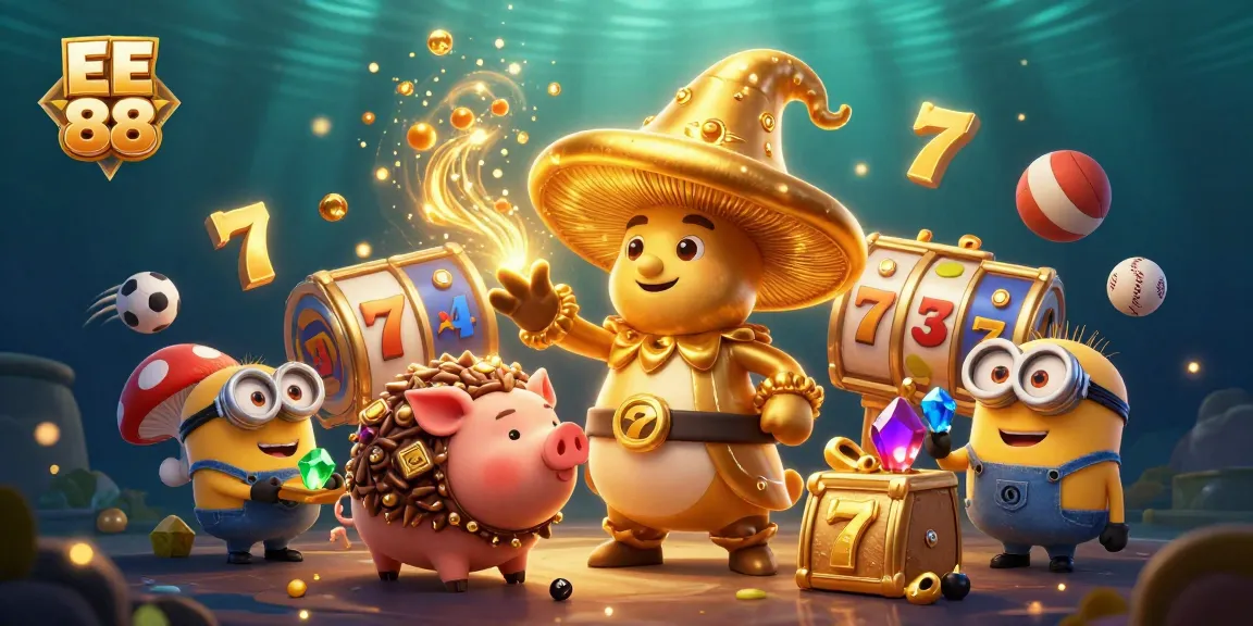 Experience thrilling casino magic with EE 88's vibrant treasure scene and slot gaming elements.
