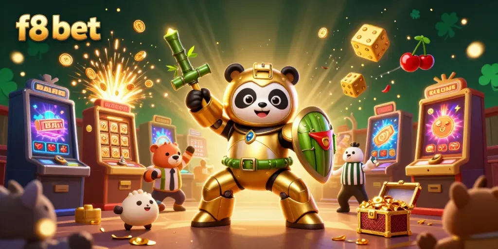 Experience thrilling gaming action with f8 bet featuring unique characters in a lively casino scene.