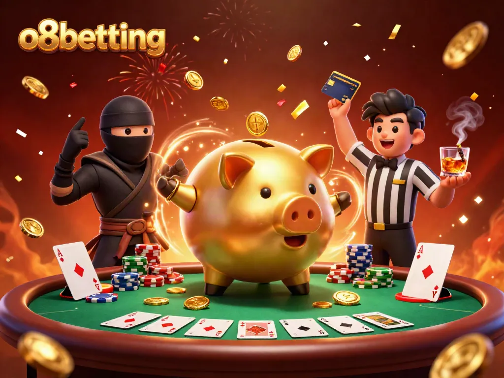 Experience exciting wins at o8betting while watching a lively poker match atmosphere featuring unique cartoon characters.