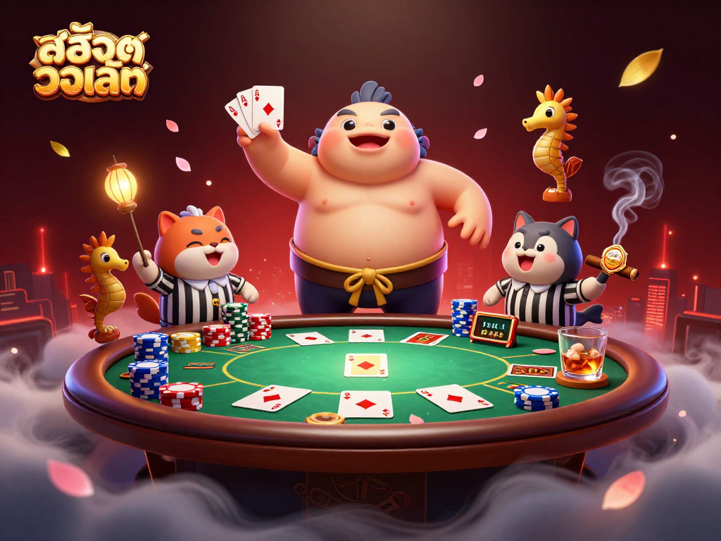 Experience the excitement of สล็อตวอเลท as a fugu sumo wrestles in an underwater casino scene.