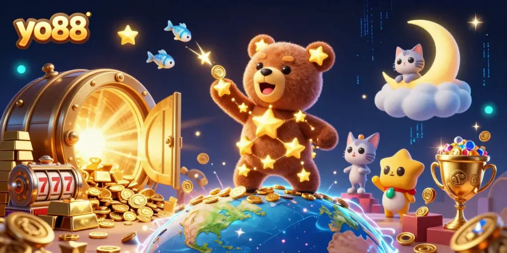 Experience big wins with yo88 in this vibrant 3D casino illustration featuring captivating symbols.