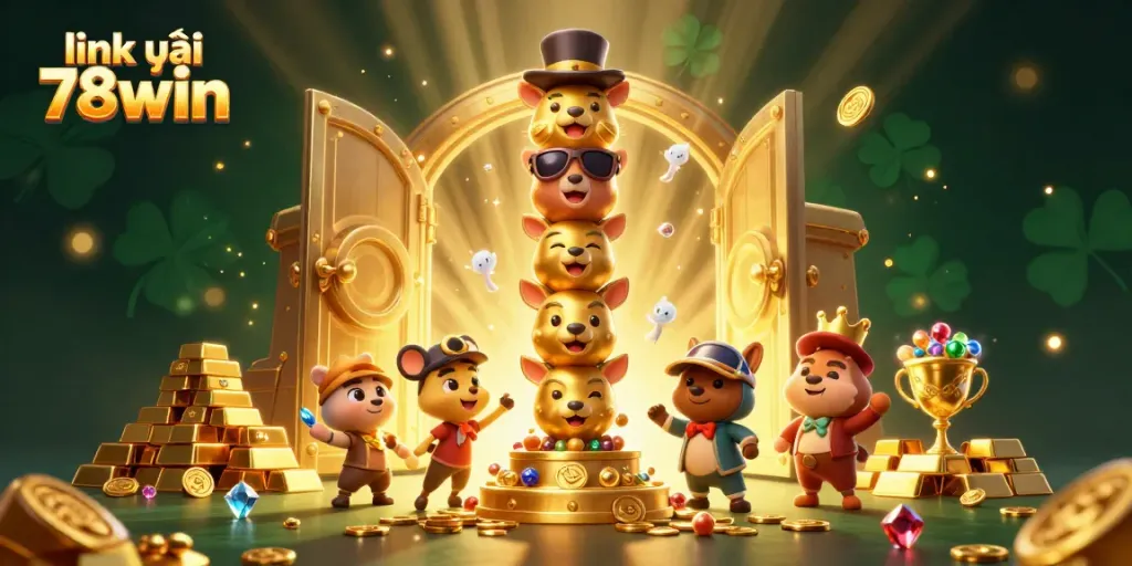 Experience link vào 78win with exciting treasures and gaming fun in this vibrant illustration.