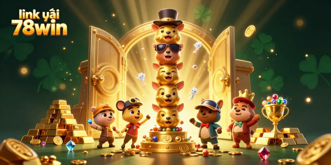 Experience link vào 78win with exciting treasures and gaming fun in this vibrant illustration.