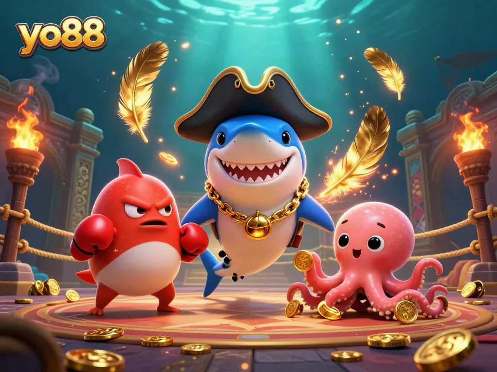 Engage with the exciting world of yo88 as a vibrant pirate-themed 3D gambling scene unfolds.