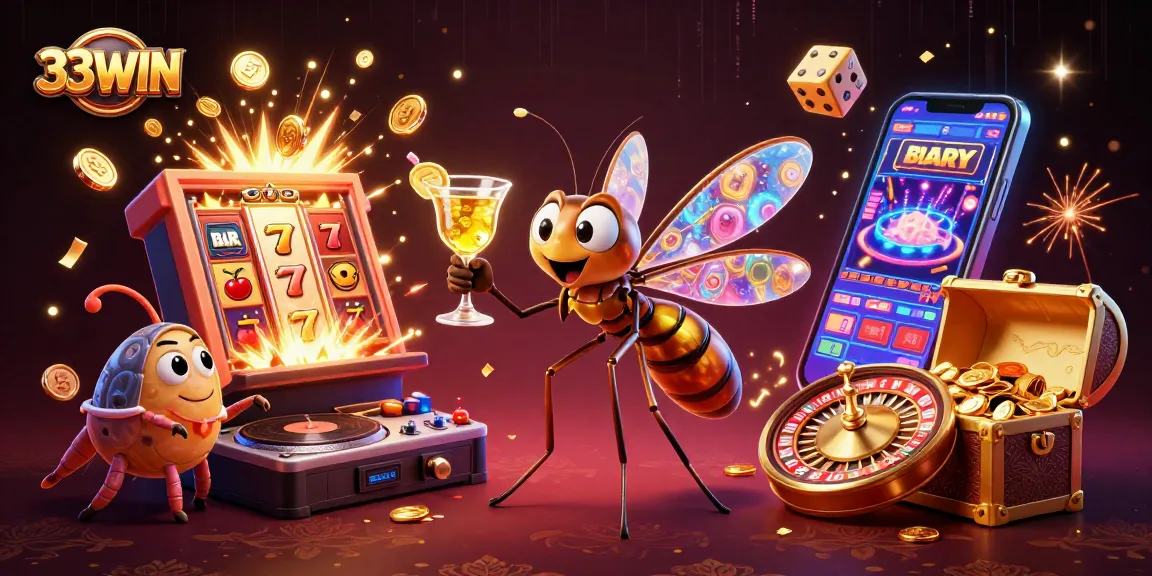 Experience thrilling excitement with 33WIN's vibrant casino scene featuring unique characters and dynamic gaming elements.